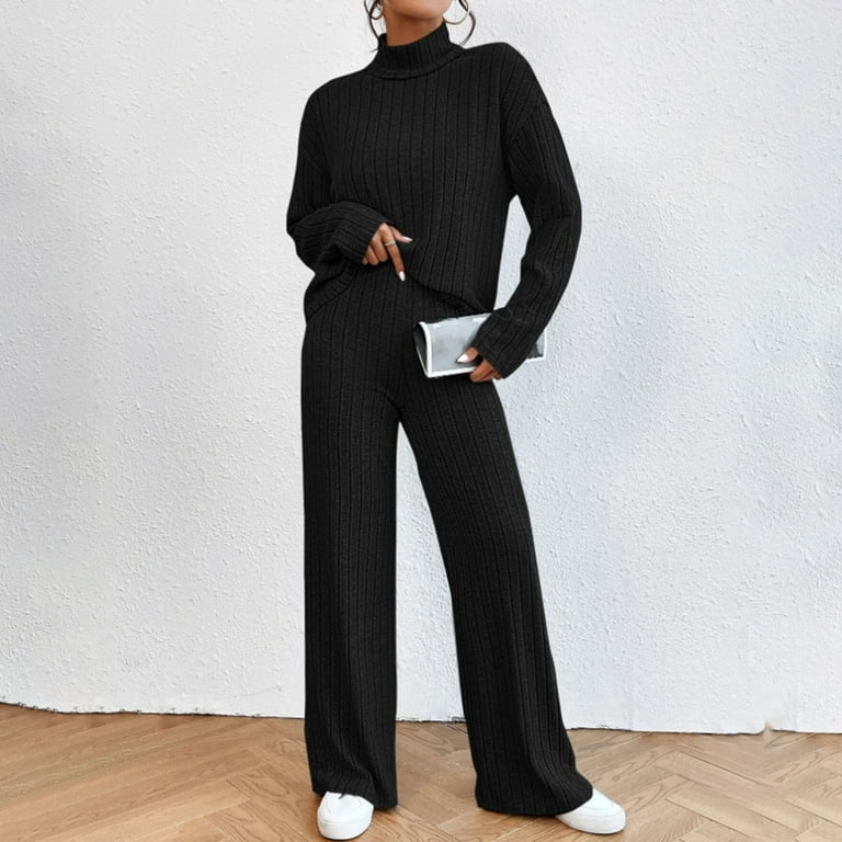送料無料 通販 激安 2 Womens Fartey Piece Sweater Turtleneck Outfits Knit Ribbed Clothing