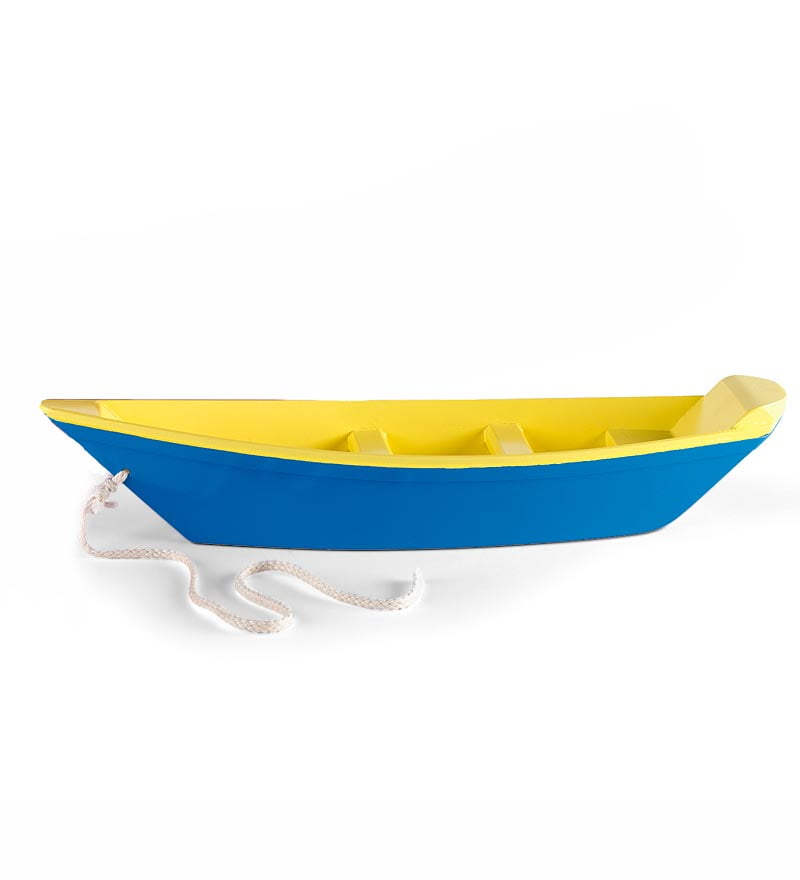 Blue Classic Wooden Toy Boat with Flat Bottom for Kids