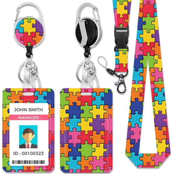 Jigsaw ID Badge Holders Rectangle Plastic Name Tag ID Card Holder with Clasp for Business Teacher Student Nurse Office 4.3×2.75 inch