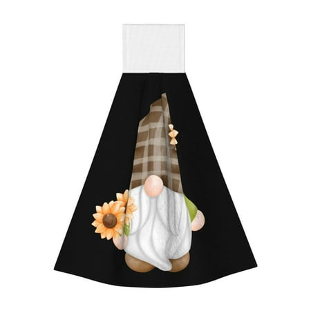 

Horeoi Sunflower Gnomes 4 Print Coral Fleece Microfiber Hanging Hand Towel Absorbent Hand Towel Quick Dry Thicken Cleaning Cloths Wipes Rags for Kitchen & Bathroom