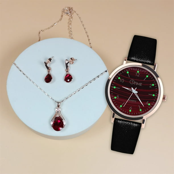 Relojes de pulsera para mujer, conjunto de pulsera con flores, reloj de pulsera informal de cuero de cuarzo con paño de cocina