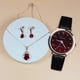 thumbnail image 1 of Relojes de pulsera para mujer, conjunto de pulsera con flores, reloj de pulsera informal de cuero de cuarzo con paño de cocina, 1 of 2