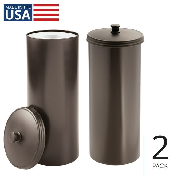 iDesign Toilet Paper Canister with Lid - Storage for 3 Rolls - Ideal for Powder Rooms and Primary or Guest Bathrooms - Made in USA