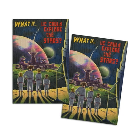 

What If We Could Explore The Stars (4x6 Birch Wood Postcards 2-Pack Stationary Rustic Home Wall Decor)