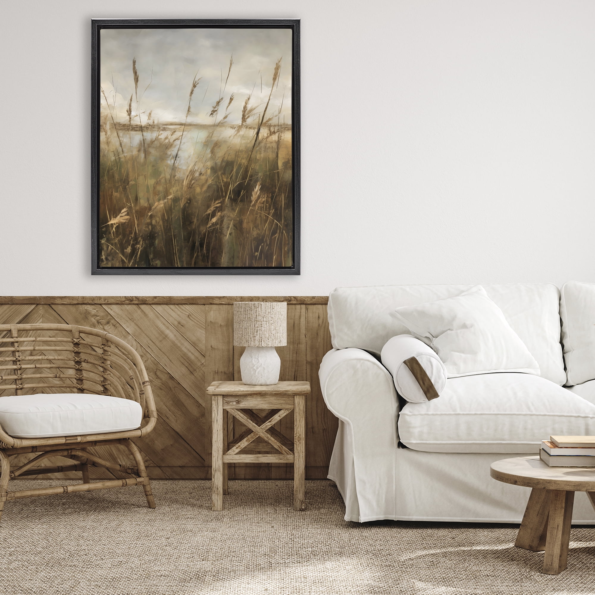 Stupell Industries Tall Grass Beside Quiet Lake Black Framed Floater Canvas Wall Art, design by Creative Studio