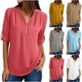 thumbnail image 3 of Tejiojio Womens Plus Size Chiffon Shirt 3/4 Rolled Sleeve Casual Tunic Tops Zipped V Neck Blouses Shirts for Women Fall/Winter Basic Clothes, 3 of 9