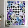 thumbnail image 5 of Spring Floral Shower Curtain, 48" x 72", Watercolors Purple Blue Iris Flowers Black Plaid Waterproof Bathroom Curtain Washable Shower Curtain Set with 12 Hooks, 5 of 9
