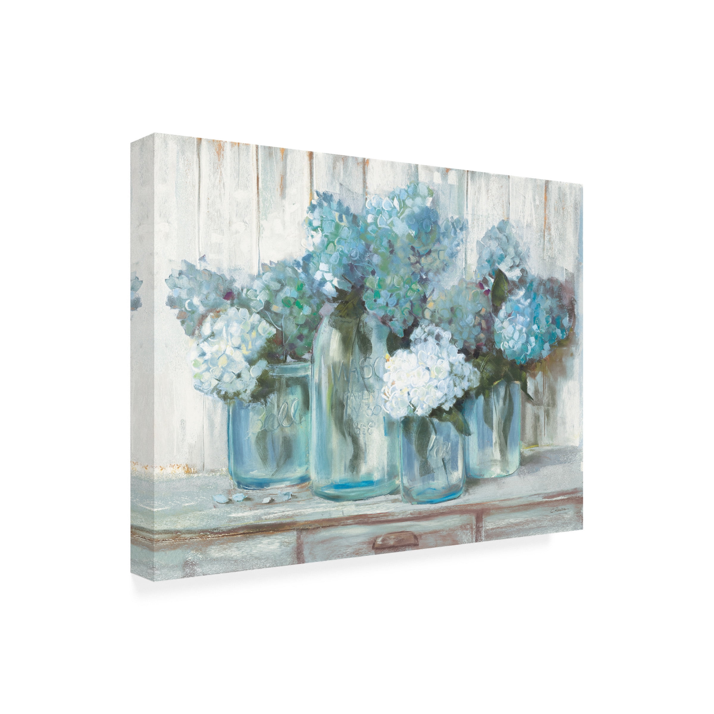 Carol Rowan 'Hydrangeas In Glass Jars Blue' Outdoor All-Weather Wall Decor