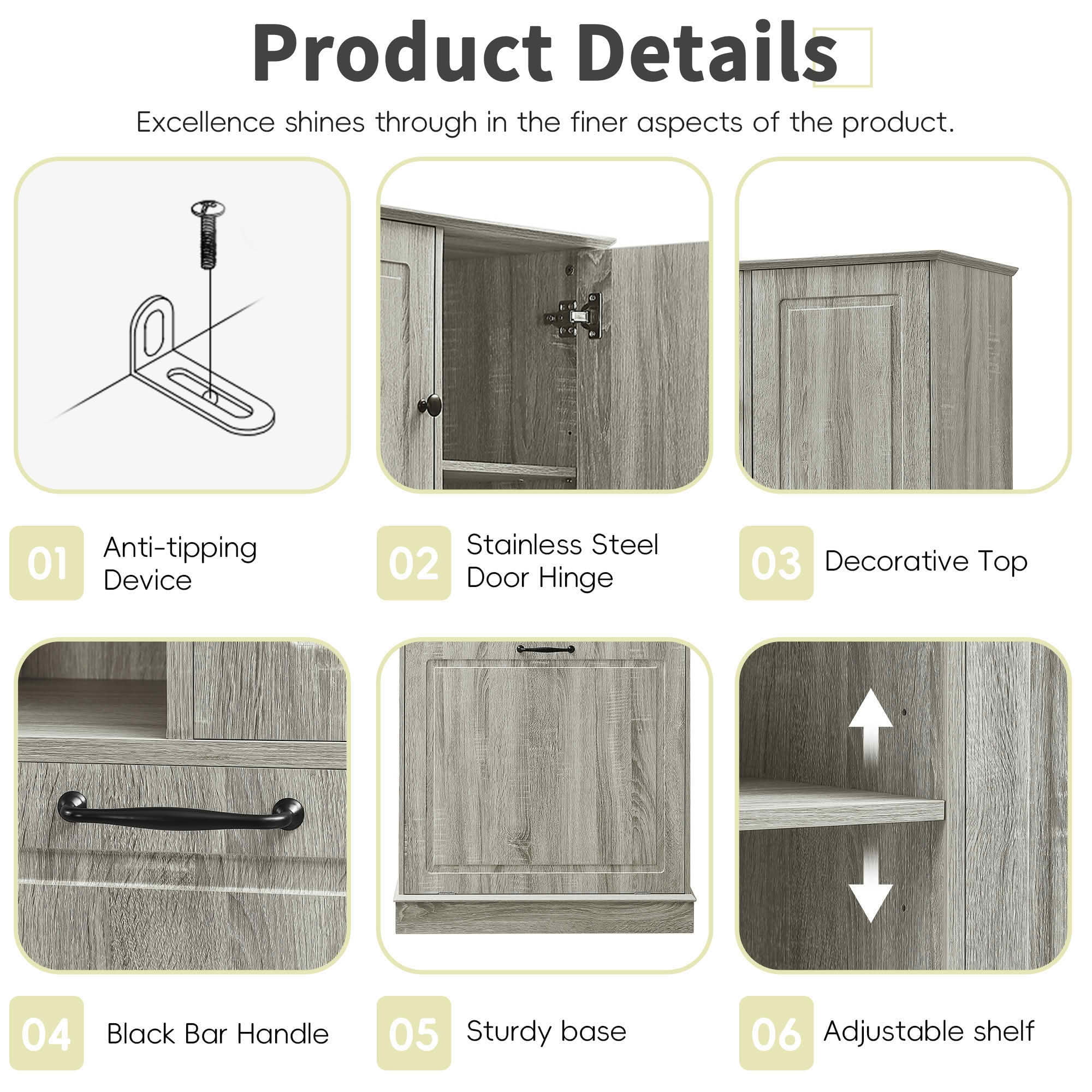 MAYEERTY Tall Storage Cabinet, Adjustable Shelves Large Flip-Out Basket Enclosed Cabinets MDF Aluminum Alloy Handles, Bathroom Living Room Office