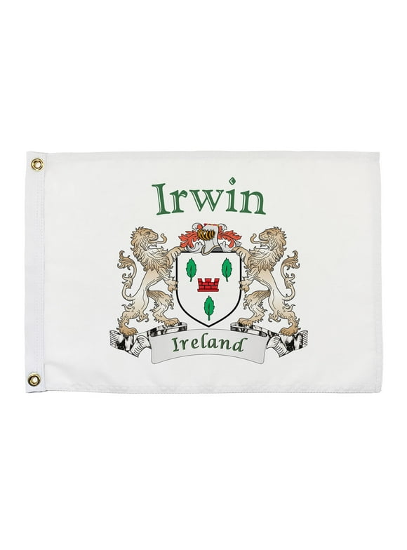 Irwin Irish Coat of Arms Small White Flag - 16"x10.5" inches