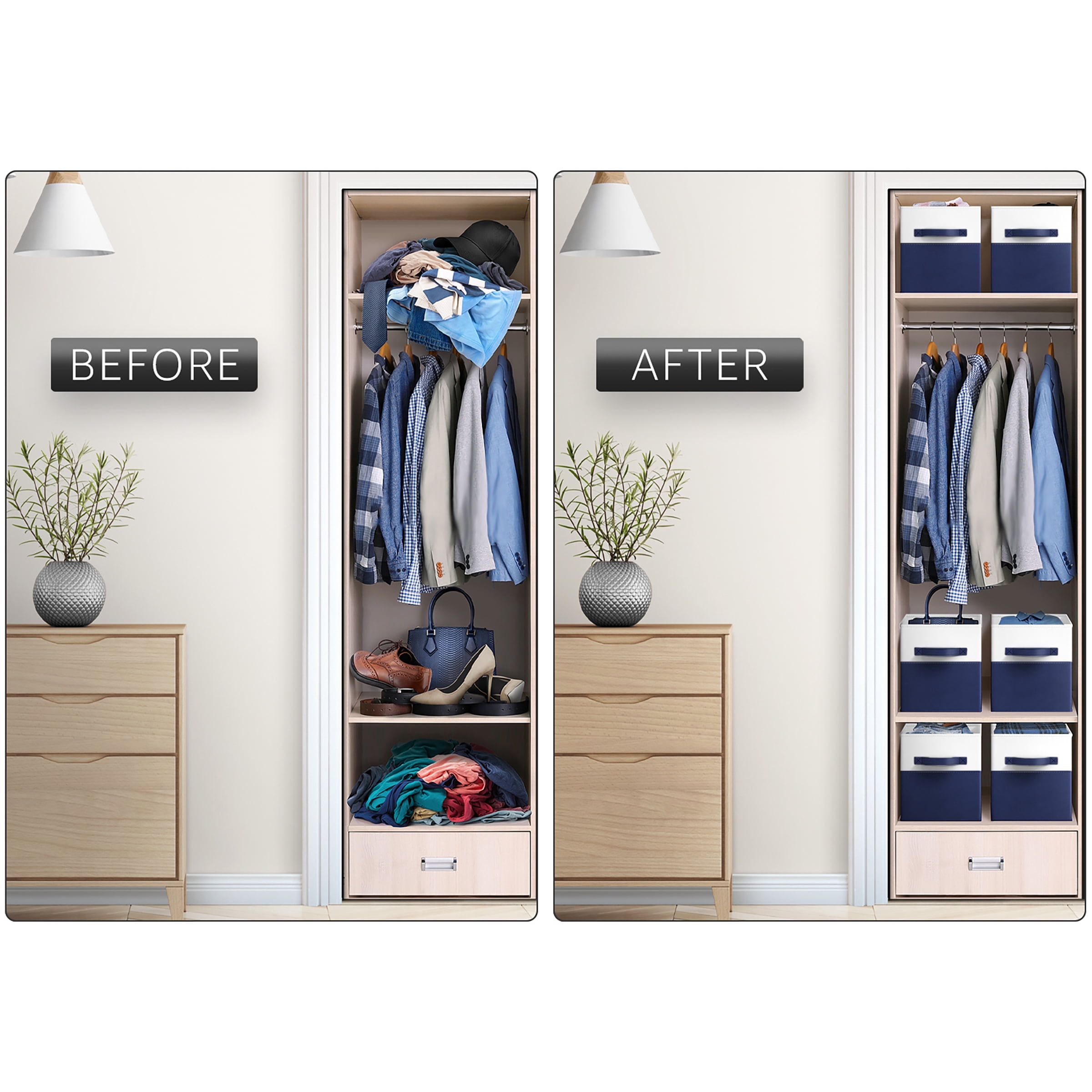 Sorbus 11" Foldable Storage Cubes – 6-Pack Fabric Bins for Closet, Shelves & Cubby Organizer – Collapsible Cloth Baskets for Home Organization, Navy Blue/White
