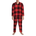 thumbnail image 3 of Daiia Buffalo Plaid Red Black for Men's Long-Sleeved Pajama Set – Soft & Comfortable Sleepwear Button-Up Pajamas Cozy Lounge Wear-X-Large, 3 of 7