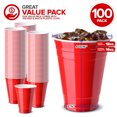 thumbnail image 7 of Stock Your Home Red Plastic Cups Disposable, 16oz (100 Count) Heavy-Duty, Large Party Cup Pack Bulk Pack for Drinking Punch, Soda, Wine, Beer, 4th of July, Halloween, 7 of 7