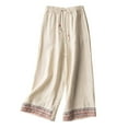 thumbnail image 2 of Sweatpants Women Solid Summer Embroidered Casual Slacks Cotton And Linen Material Mid Waist With Pockets Lightweight For Warm Seasons L/3 High Pull Pants, 2 of 4