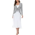 thumbnail image 3 of INSPIRE CHIC Women's Tie Front Long Sleeve Ruffled Hem Open Front Knit Cardigan S Light Gray, 3 of 8