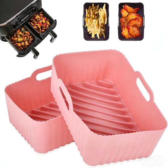 Cfweater 2Pcs Silicone Air Fryer Liners for Ninja Foodi Dual DZ201, Non-Stick Reusable Basket Accessories, Fits 8 QT, Pink