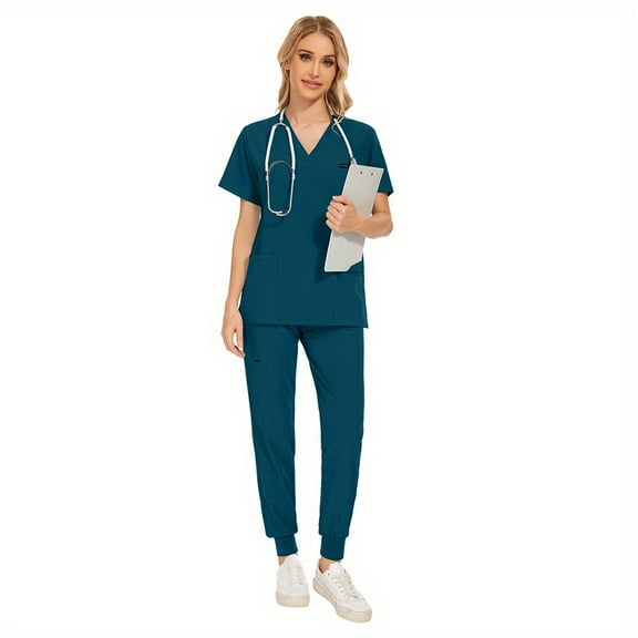 2pcs Paw & People Care: Short Jogging Scrub Suits for Pet & Medical Nurses!