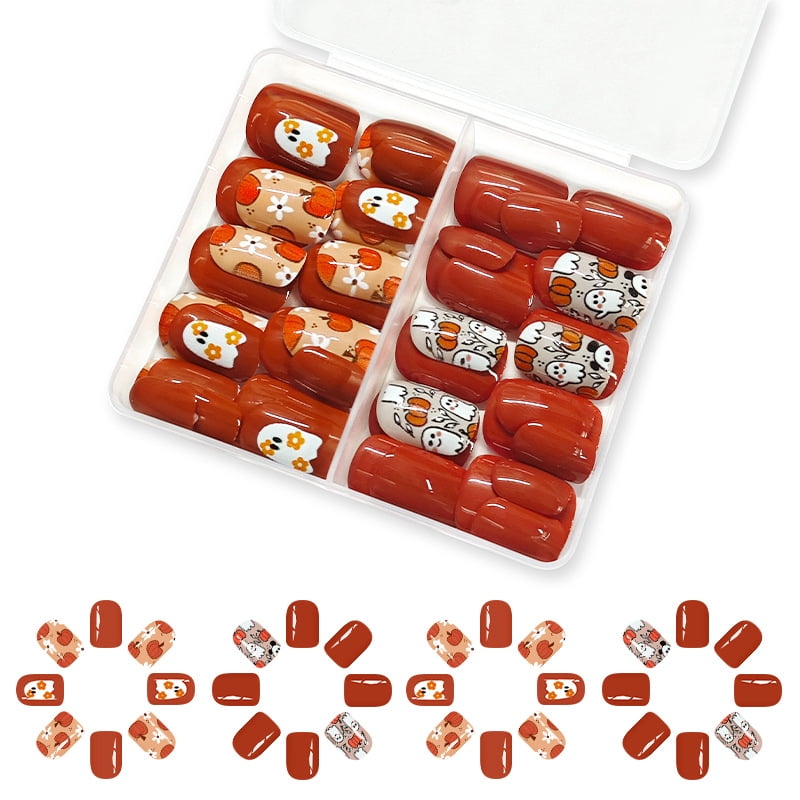 Yoyauz 24PCS Short Fake Nails with Silver Clown Black Spider