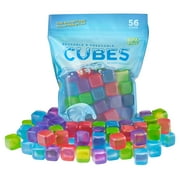 Urban Essentials Reusable Ice Cubes - Quick Freeze Colorful Plastic Square Ice Cubes with Resealable Bag Assorted Colors Pack of 56