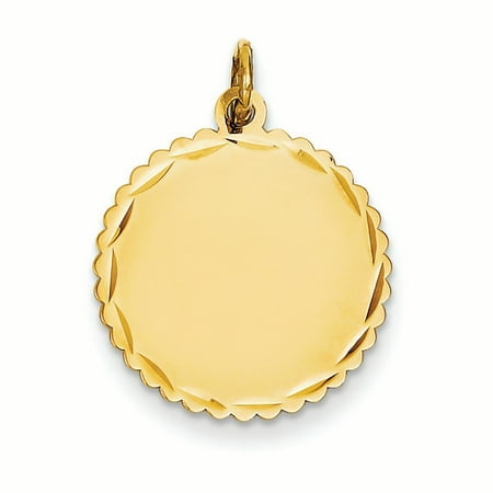 - 14K Yellow Gold .013 Gauge Engravable Scalloped Disc Charm Pendant MSRP $268