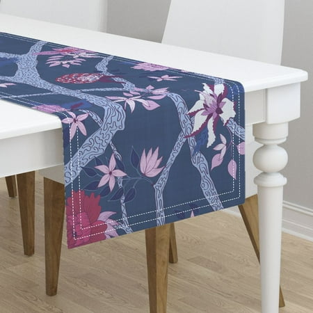 Table Runner Chinoiserie Peony Branch Plum And Red Floral Cotton Sateen