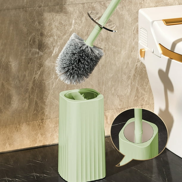 Cepillo de baño con cerdas de plástico | Kit de cepillo de baño con mango largo | Diseño curvo antirayaduras | Cabezal lavable de secado rápido | Limpiador de inodoro compacto de pared | Blan