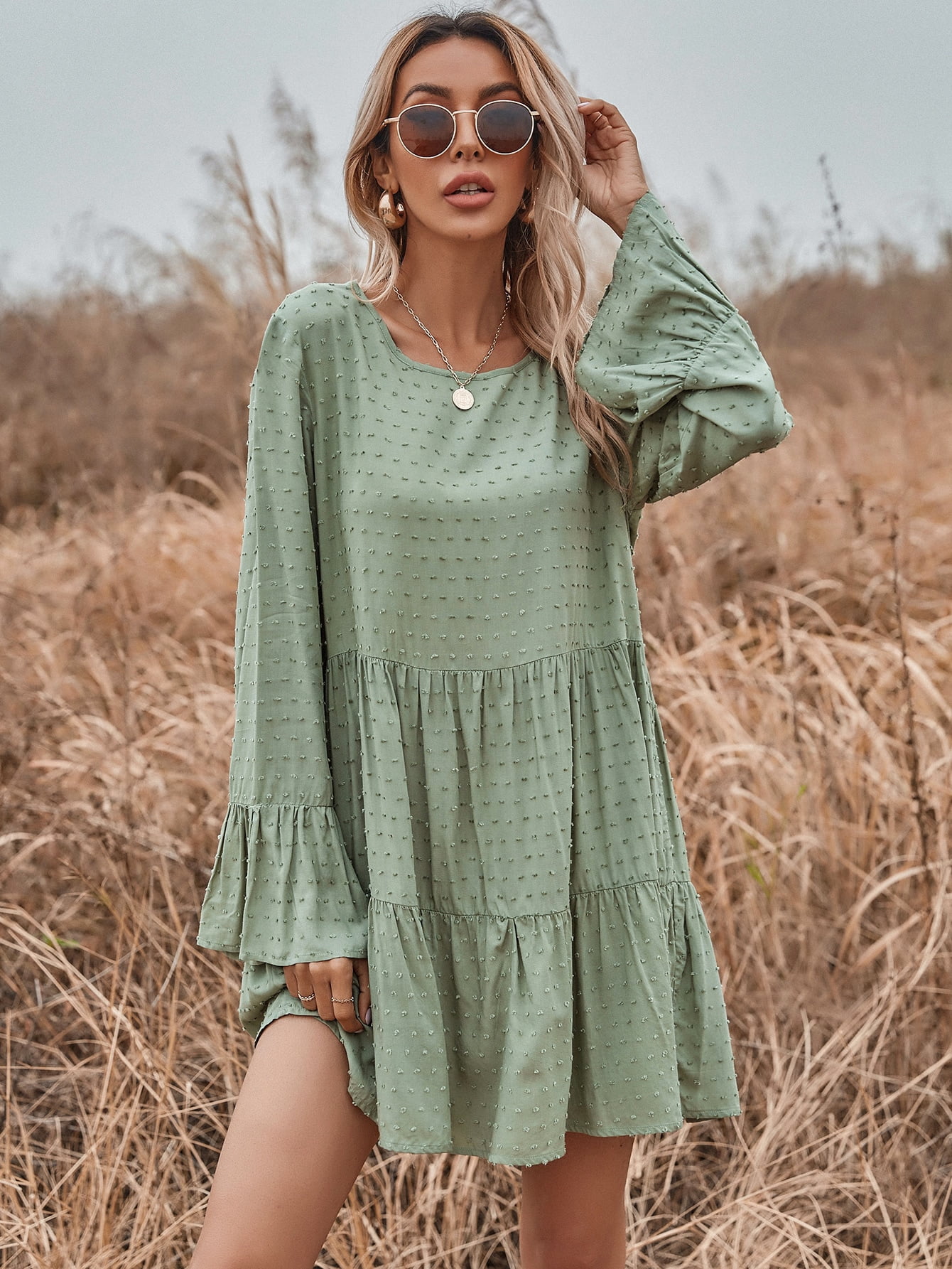 Women's Plus Solid Flounce Sleeve Smock 