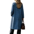thumbnail image 6 of Cmfcve Womens Gingham Plaid Long Overcoat Button Front Business Casual Coat Fall Winter Collared Outerwear, 6 of 7