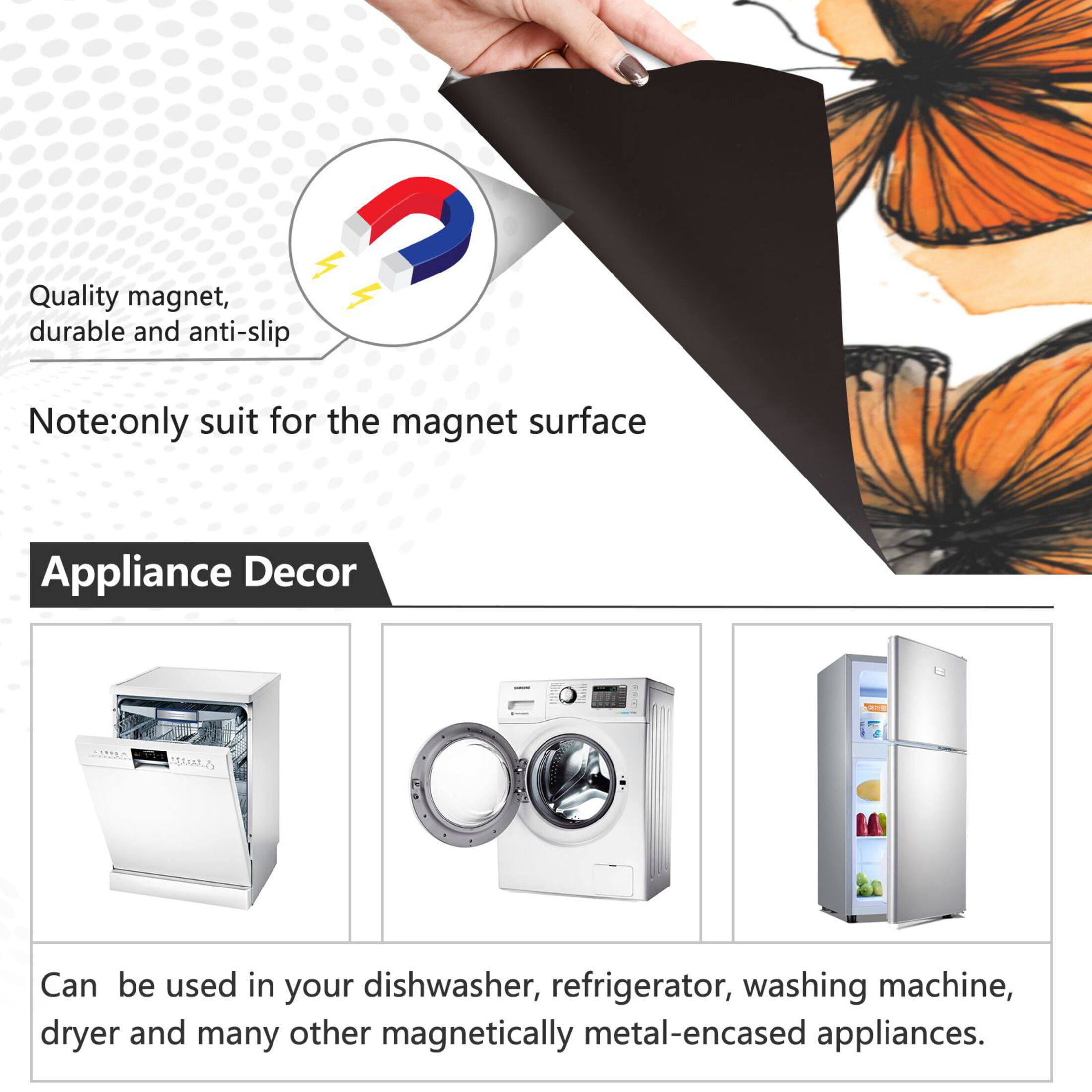 Dishwasher Magnetic Refrigerator Magnet Cover Sticker Home Decorative 23"x26" Orange Sketch Butterfly Pattern