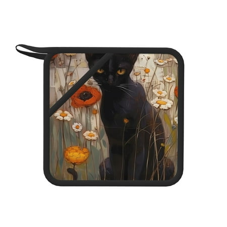 

Lukts Black Cat in Wildflowers for Silicone Anti-hot Mats - Heat Resistant for Kitchen Counter Dish Drying Mat Silicone Trivets Hot Pads for Kitchen Counter