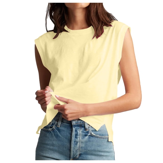 FAIWAD Womens Summer Tops Sleeveless Going Out Tank Top Loose Basic Solid Color Side Split Shirts