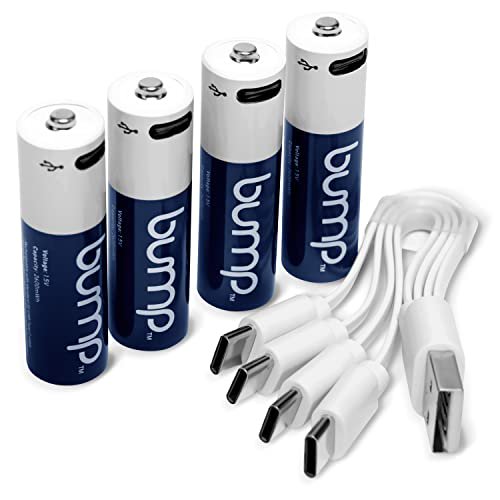 BUMP AA Rechargeable Batteries 4 Pack Lithium Ion, High Output
