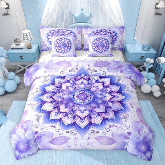 jejeloiu Bohemian Flower Floral 7-Piece Twin Bedding Sets,Boho Exotic Style Bedding Comforter Set For Girl Reversible