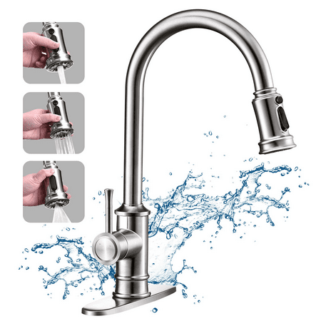 

Docooler Kitchen - 3 Modes Pull Down Sprayer Kitchen Sink Brushed Nickel Kitchen Single Handle 1or3 Holes with Deck Plate 100% -Free for RVHouse