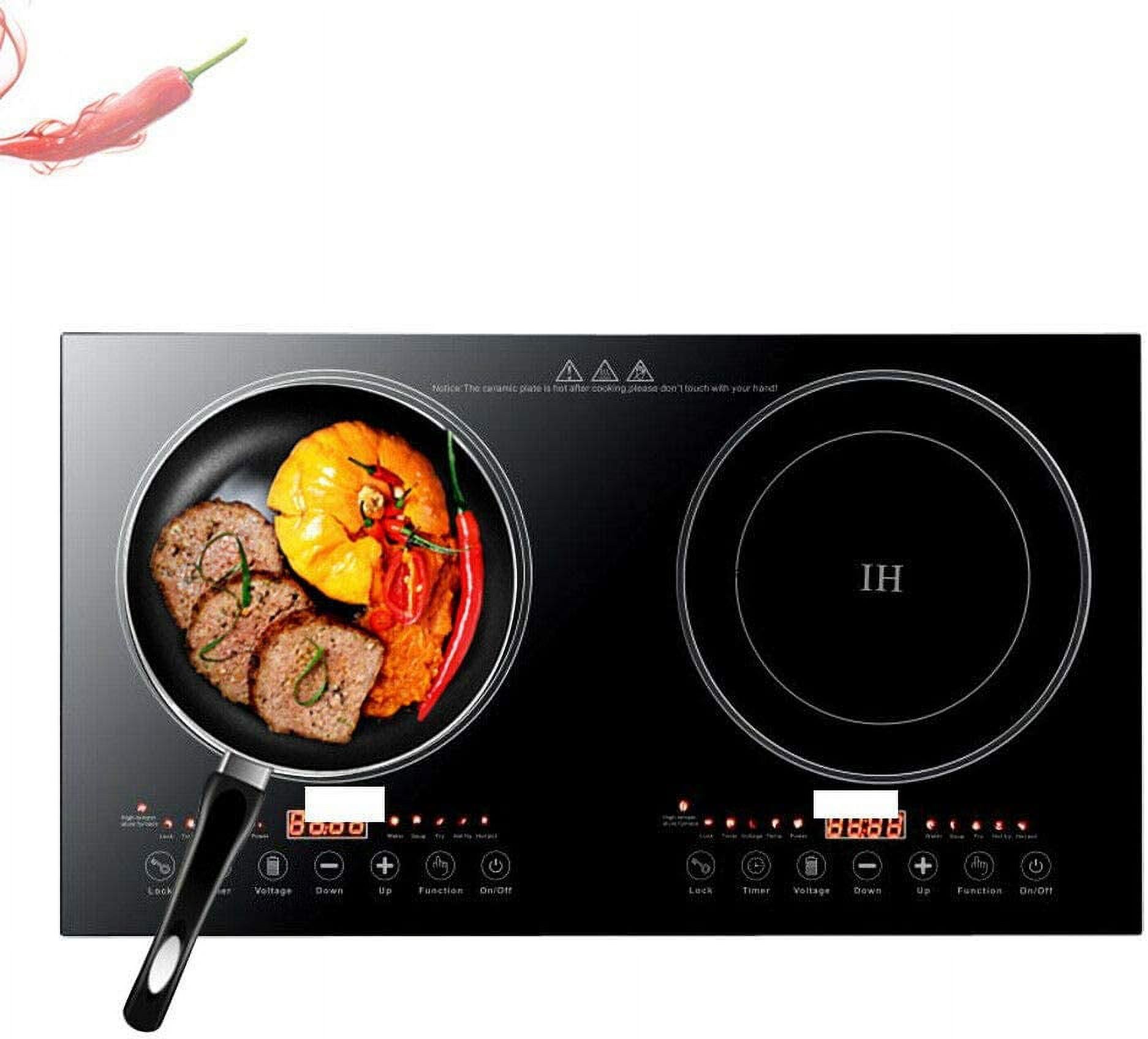 Dual Electric Induction Cooker, 1200w Portable Digital Countertop Double Burner Cooktop Burner Sensor Touch Stove with 8 Gear Firepower, Double Induction Cooktop Cooker Fit for Iron Pot 110V