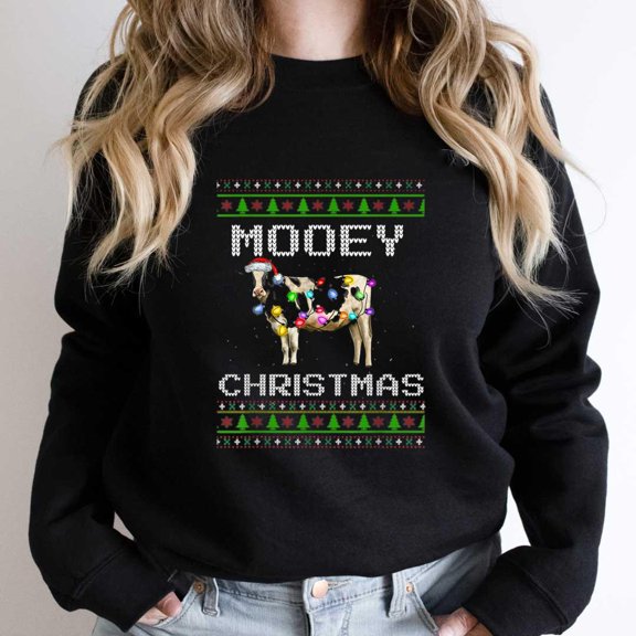 Funny Cow Lovers Mooey Christmas Ugly Sweater Holiday Graphic SW10976 Unisex Sweatshirt, Up to Size 5XL