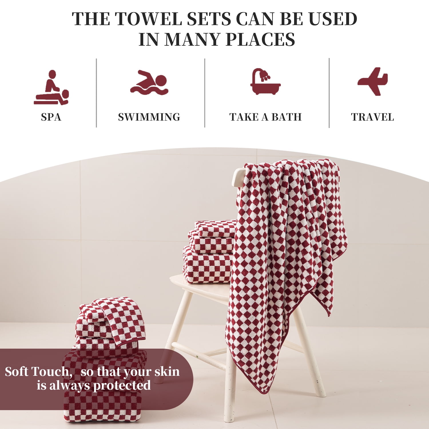 Beartech 12 Piece Microfiber Bath Towel Set:4 Bath Sheet Towels,4 Hand,4 Washcloths Ultra Soft & Absorbent,Quick Dry & Less Lint Shower Towels Set For Bathroom Hotel-Burgundy