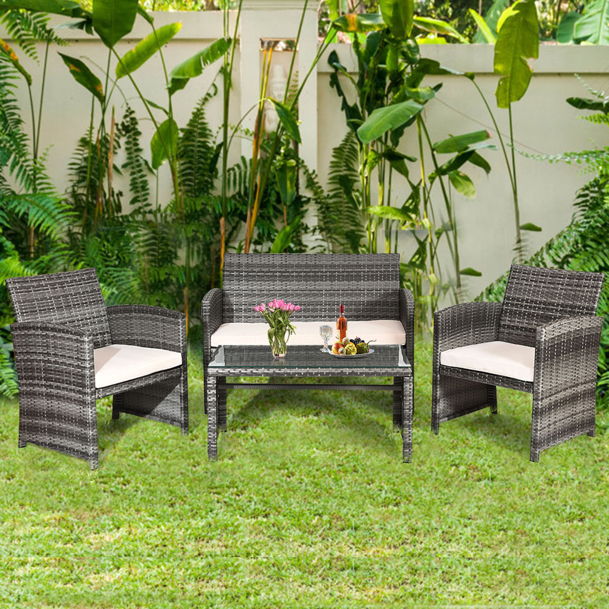 Gymax 8PCS Patio Outdoor Rattan Furniture Set w/ Cushioned Chair Loveseat Table - image 3 of 10