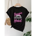 thumbnail image 3 of Plus Size Women's Relaxed Fit Casual Tee, "Bougie With A Little Bit Of Hood" Colorful Letter Print, Short Sleeve, Fashionable Oversized Ladies' Sporty T-Shirt Tee For Adult, Men, Women, Teen, Teenage, 3 of 7