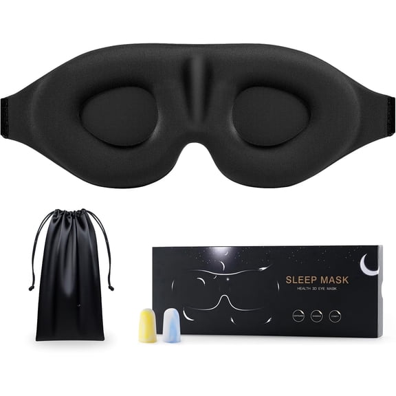 3D Sleep Mask for Side Sleepers - Zero Eye Pressure Contoured Eye Shade, 100 Percent Light Blocking Adjustable for Travel and Nap