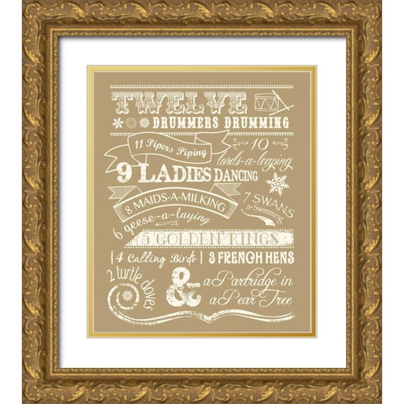 Longfellow Designs 12x14 Gold Ornate Wood Framed with Double Matting Museum Art Print Titled - Twelve Days I