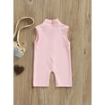 thumbnail image 4 of Franhais Toddler Baby Girls Summer Romper, Solid Color High Neck Sleeveless Short Jumpsuit, 4 of 9