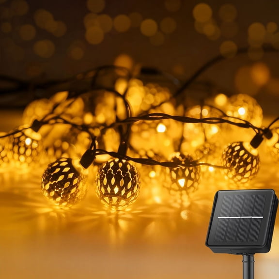 Solar Globe String Lights, 16.4 ft 20 LED Moroccan Solar Lights, Outdoor Christmas Lights for Patio Garden, Warm White