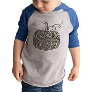 7 ate 9 Apparel Kid's Leopard Pumpkin Fall Halloween Shirt Blue Tee