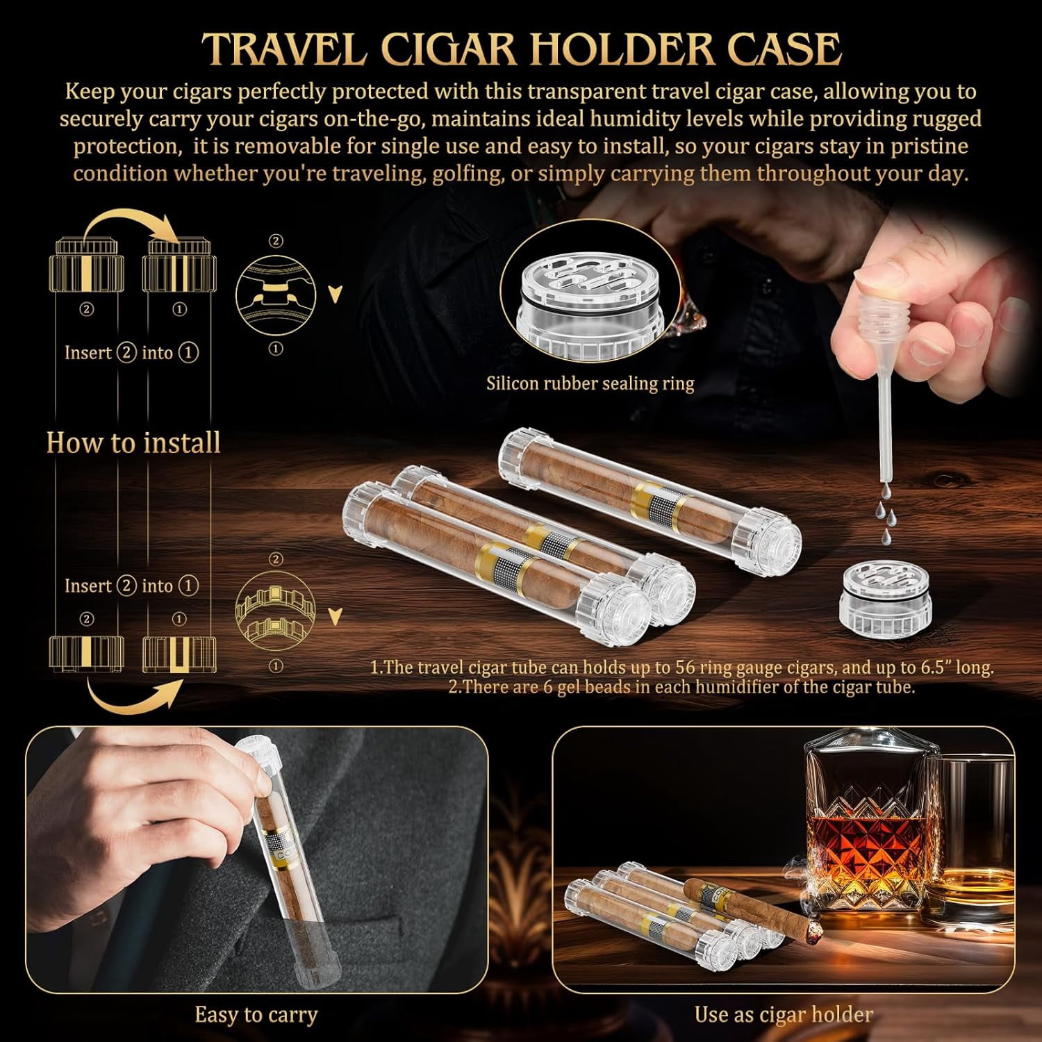 Large Cedar Wood Cigar Humidor Box with Digital Hygrometers and Travel Tubes