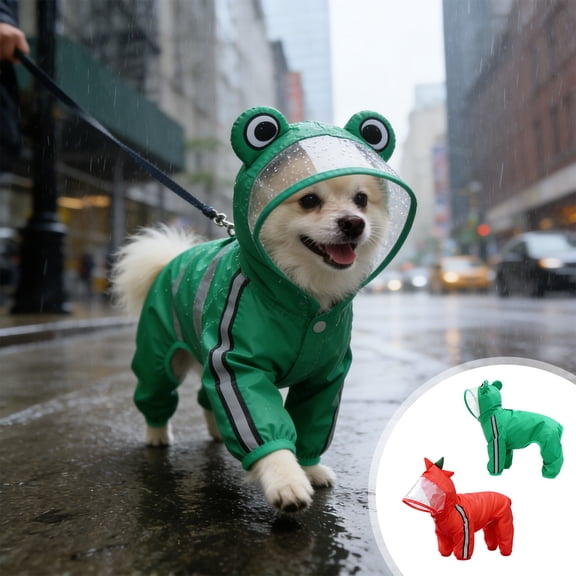 Dog Raincoat Waterproof Hooded Pet Jacket Four Leg Reflective Coat Small Medium Cat Rainwear Packable Outdoor Apparel Green Red by PALIFEUR