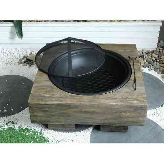 Wood-Fueled Outdoor Fire Pit with Wood Grain Design