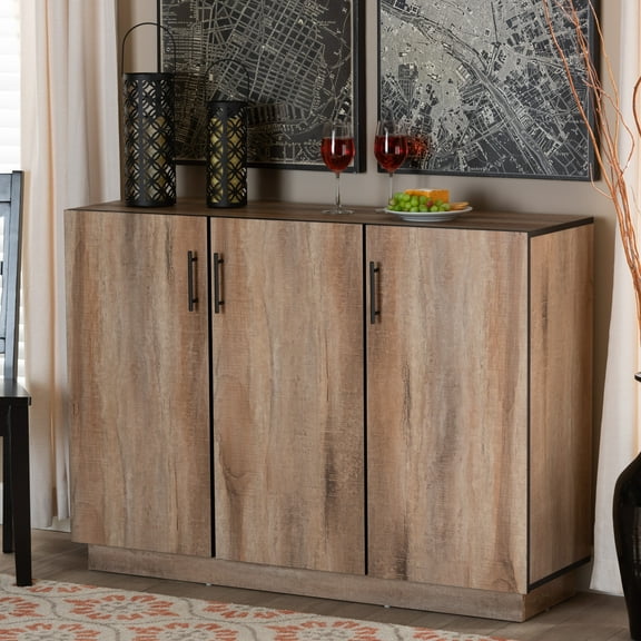 Baxton Studio Patton Modern and Contemporary Natural Oak Finished Wood 3-Door Dining Room Sideboard Buffet