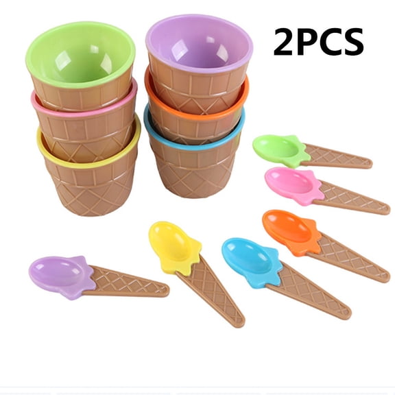 Cartoon Candy Color Ice Cream Bowl with Spoon - Fun Dessert Tool for Kids