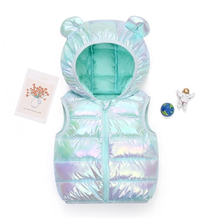CYRBOKO Toddler Girls Hooded Vests Full Zip Thermal Sleeveless Casual Fall and Winter Jackets Sky Blue Size 1-2 T